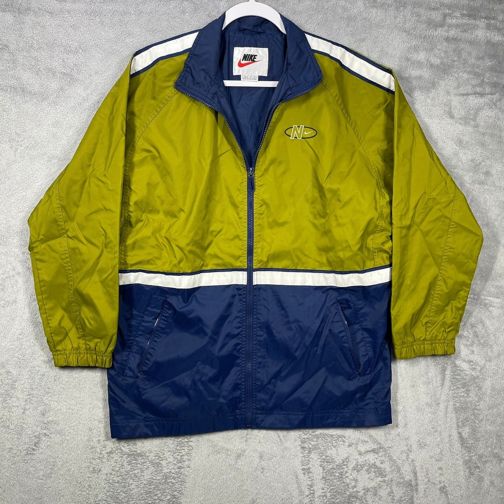 Nike Windbreaker Mens S Green Navy Colorblock Full Zip Vintage Jacket